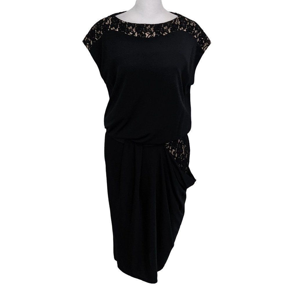 DS Dress Black Tan Cocktail Dress Size 6 Wedding Guest Dress Black Lace Dress